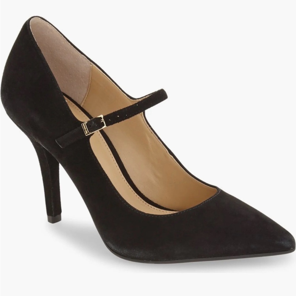 Michael Kors Black Suede Mary Jane Pointed-Toe Pumps